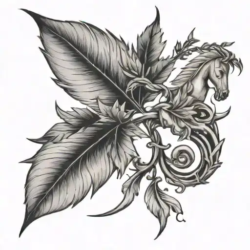 Sagittarius and weed leaf intertwined tattoo design idea