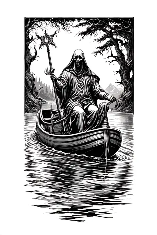 Charon, riding down the river styx  tattoo design idea