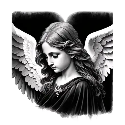 angel face looking down with wings tattoo design idea