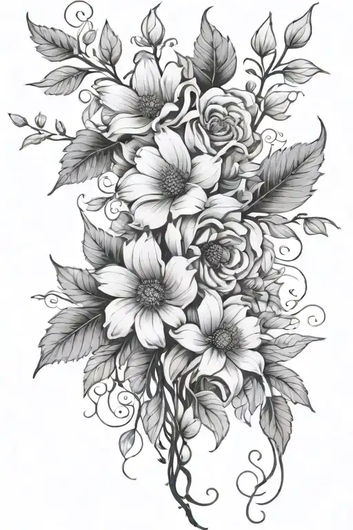 spine of flowers and leaves intertwined tattoo design idea