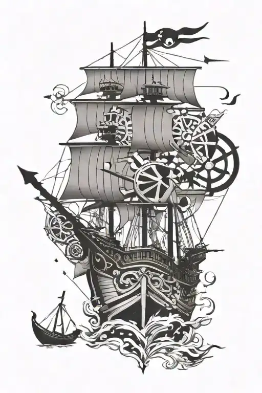 one piece anime the going merry and the sunny tattoo design idea