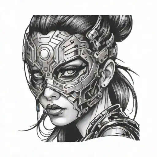 woman eyes masked cyberpunk style tattoo design idea