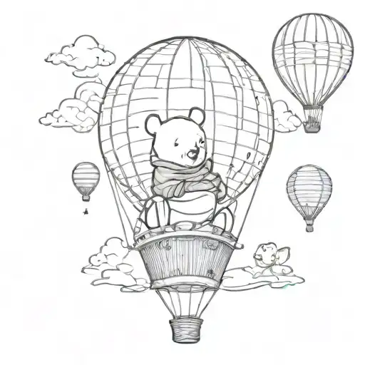 Winnie the Pooh, hot air balloon  tattoo design idea