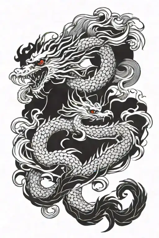japanese dragon and crane bird entwined together tattoo design idea