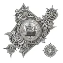 viking style border with various scenes mixed in such as longboats,shields,swords,animals and monsters fine art tribal  tattoo design idea