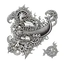 viking style border with various scenes mixed in such as longboats,shields,swords,animals and monsters fine art tribal  tattoo design idea