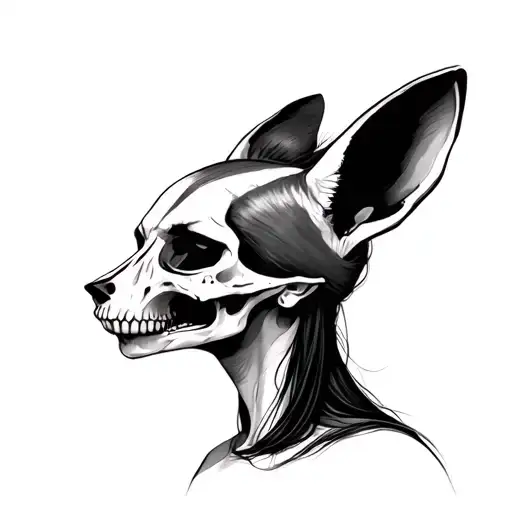 skull, fennec skull on woman face, desert landscape tattoo featuring tattoo design idea