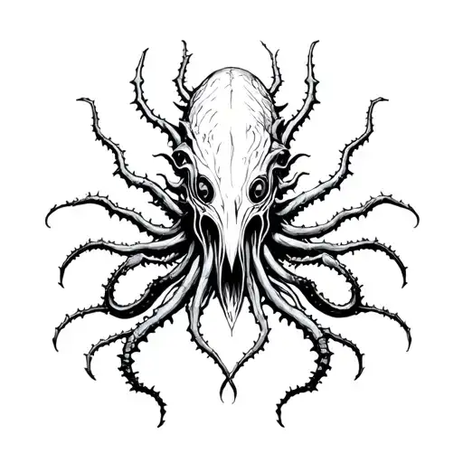 kuthulu in the middle, more spikes , less tentacles tattoo design idea