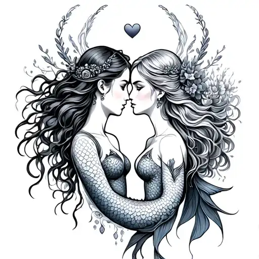 Virgo goddess pisces mermaid in love each other tattoo design idea