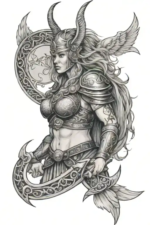 valkyries viking warrior woman tattoo design idea