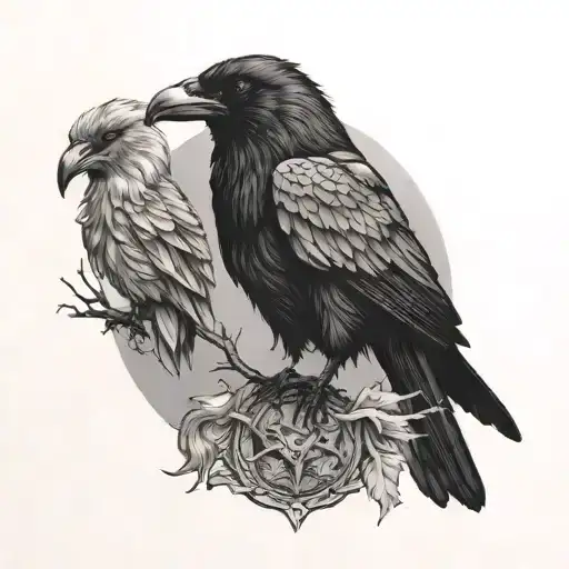 merged raven and wolf tattoo design idea