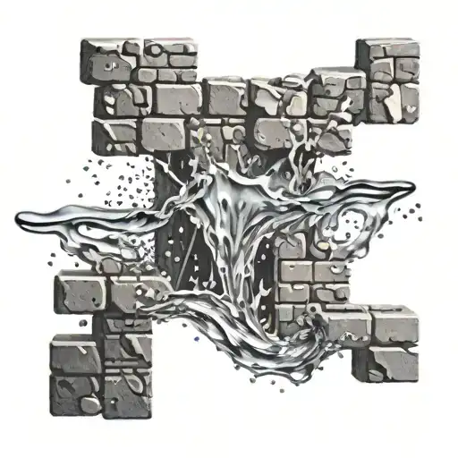 STONE BRICK WALL WITH WATER SPLASHING AGAINST IT GREYSCALE TATTOO  tattoo design idea