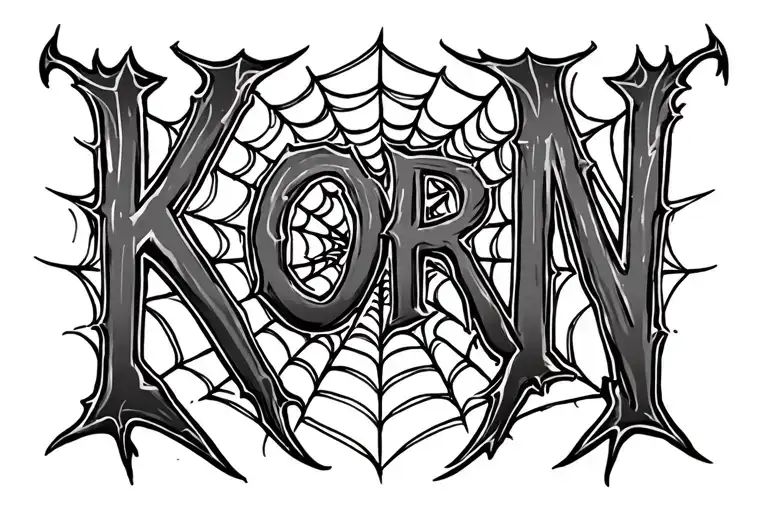 the name korn in spiderwebs tattoo design idea