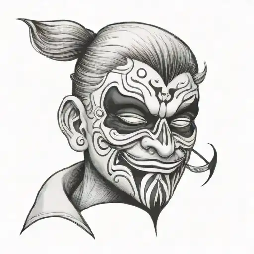 Sad guy put a happy mask tattoo design idea