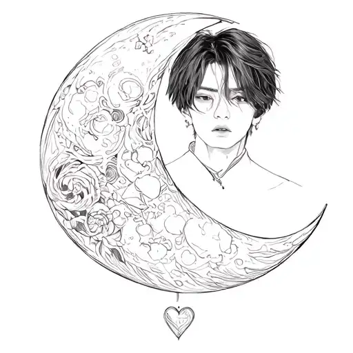Jungkook, Moon, Heart, BTS tattoo design idea
