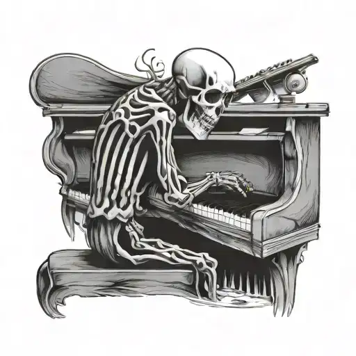 sad skeleton playing piano and crying tattoo design idea
