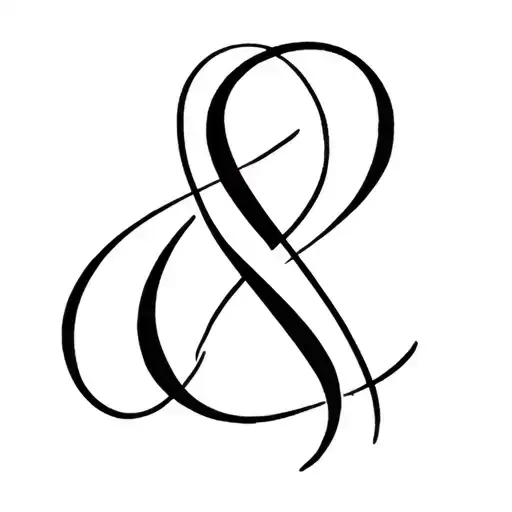 Artistic abstract ampersand tattoo design, black lines, modern calligraphy-inspired curves with dynamic negative space tattoo design idea