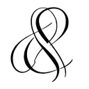 Artistic abstract ampersand tattoo design, black lines, modern calligraphy-inspired curves with dynamic negative space tattoo design idea
