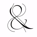 Artistic abstract ampersand tattoo design, black lines, modern calligraphy-inspired curves with dynamic negative space tattoo design idea