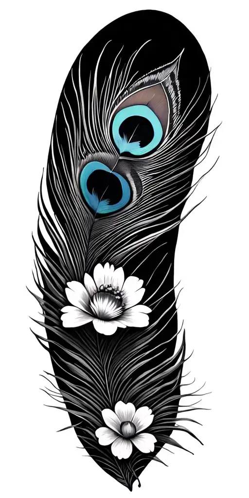 peacock feathers with flowers tattoo design idea