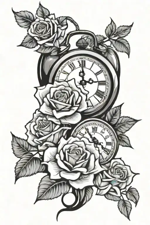 spider web roses with a clock tattoo design idea