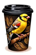 gold finch on an espresso coffee cup tattoo design idea