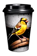 gold finch on an espresso coffee cup tattoo design idea