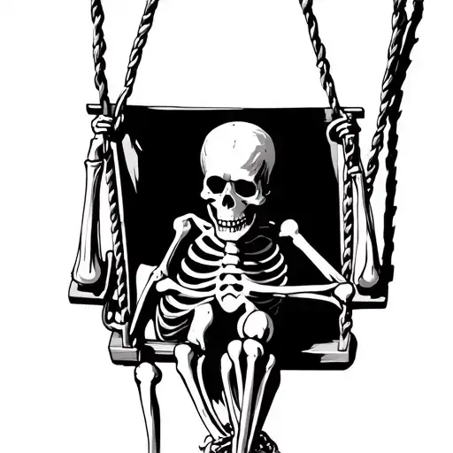 skeleton on a swing hanging tattoo design idea