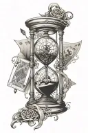 broken hour glass, playing card, compass tattoo design idea