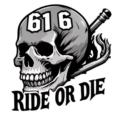 "616 Ride Or Die" Skull w Joint tattoo design idea