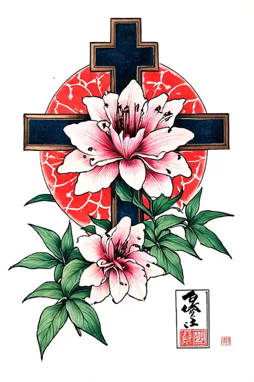 cross and spiderlily  tattoo design idea