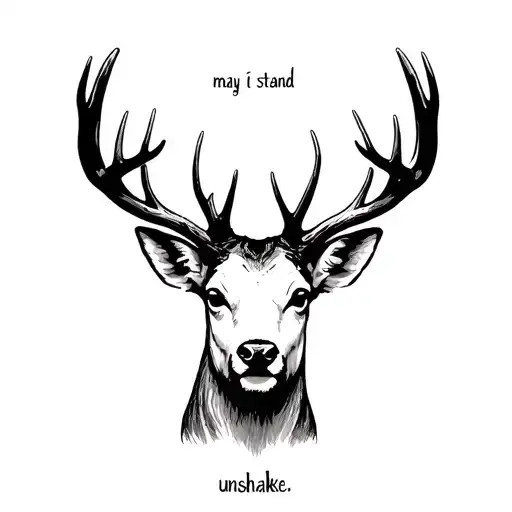 A male deer silhouette with the saying "may i stand unshaken" from red dead redemption 2 tattoo design idea