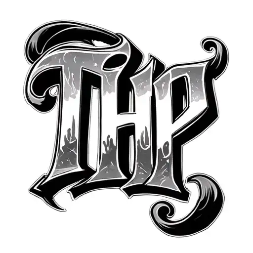 "THP" curly and shading tattoo design idea