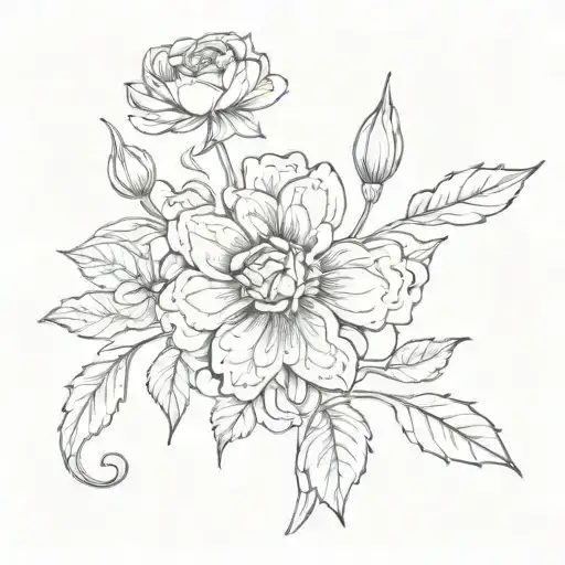 rose, carnation, water lily, honeysuckle, daisy, sweetpea, larkspur, snowdrop tattoo design idea