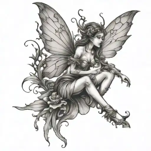 a tattoo design of a fairy doing art representation tattoo design idea