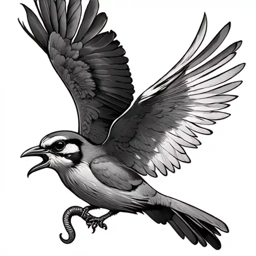 Lark with worm in its mouth tattoo design idea