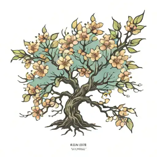 four almond trees changing in four seasons , every tree represent an season  tattoo design idea