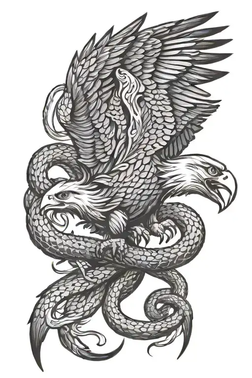 eagle fighting snake intertwined tattoo design idea