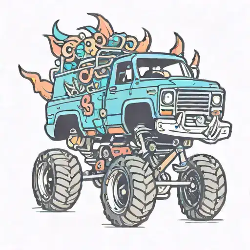 kawaii monster truck tattoo design idea