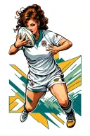 Pin-up girl playing rugby, wearing white kit, with brown hair tattoo design idea