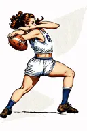 Pin-up girl playing rugby, wearing white kit, with brown hair tattoo design idea