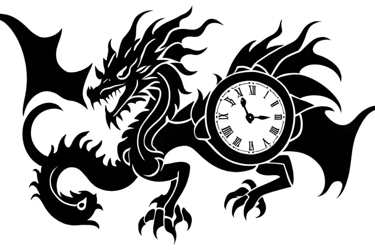 Dragon with clock tattoo design idea