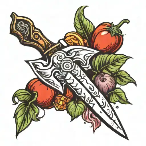 knife, vegetables, fire and ice tattoo design idea