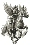 renaissance art of an angel riding a war horse  tattoo design idea