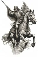 renaissance art of an angel riding a war horse  tattoo design idea