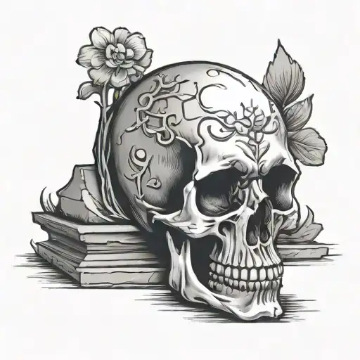 skull headstone memory  tattoo design idea