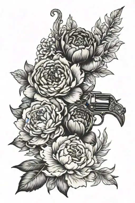 western revolver leather lace peonies narcissus tattoo design idea