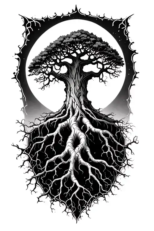 poison tree with roots reaching deep tattoo design idea