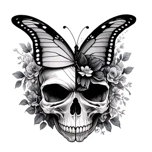 Half Skull Half Butterfly tattoo design idea