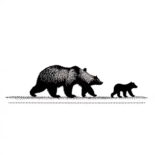 Mama bear with 2 cubs walking tattoo design idea